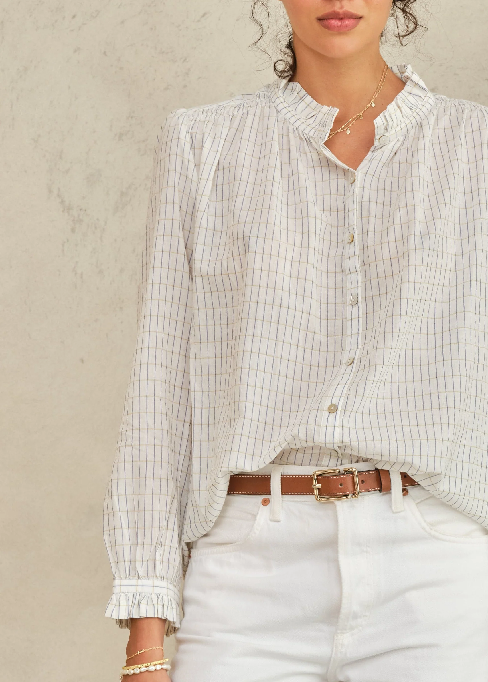 Chrissie Long Sleeve Top -Ecru/Check