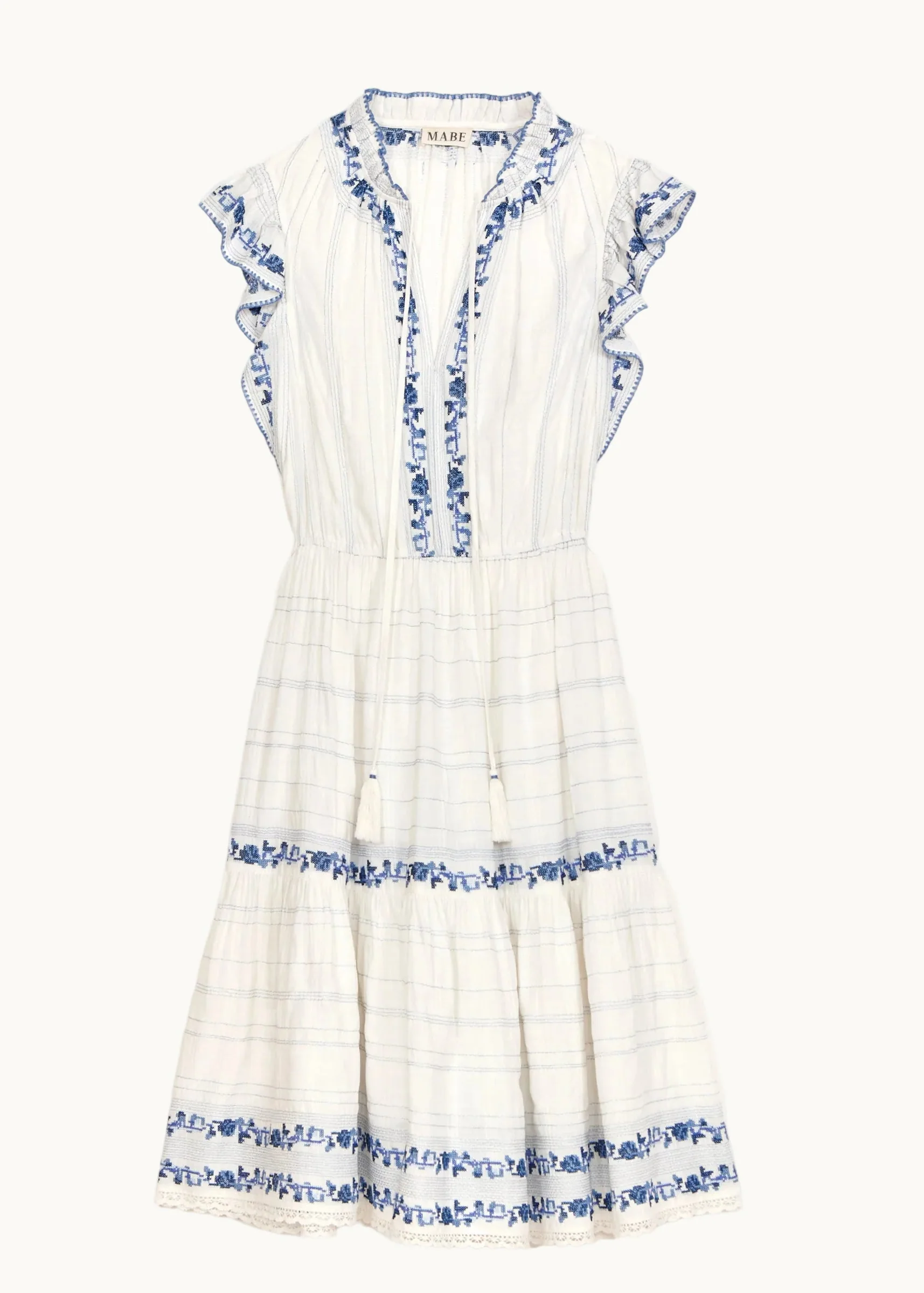 Halle Frill Dress - Ecru/Blue - Image 4