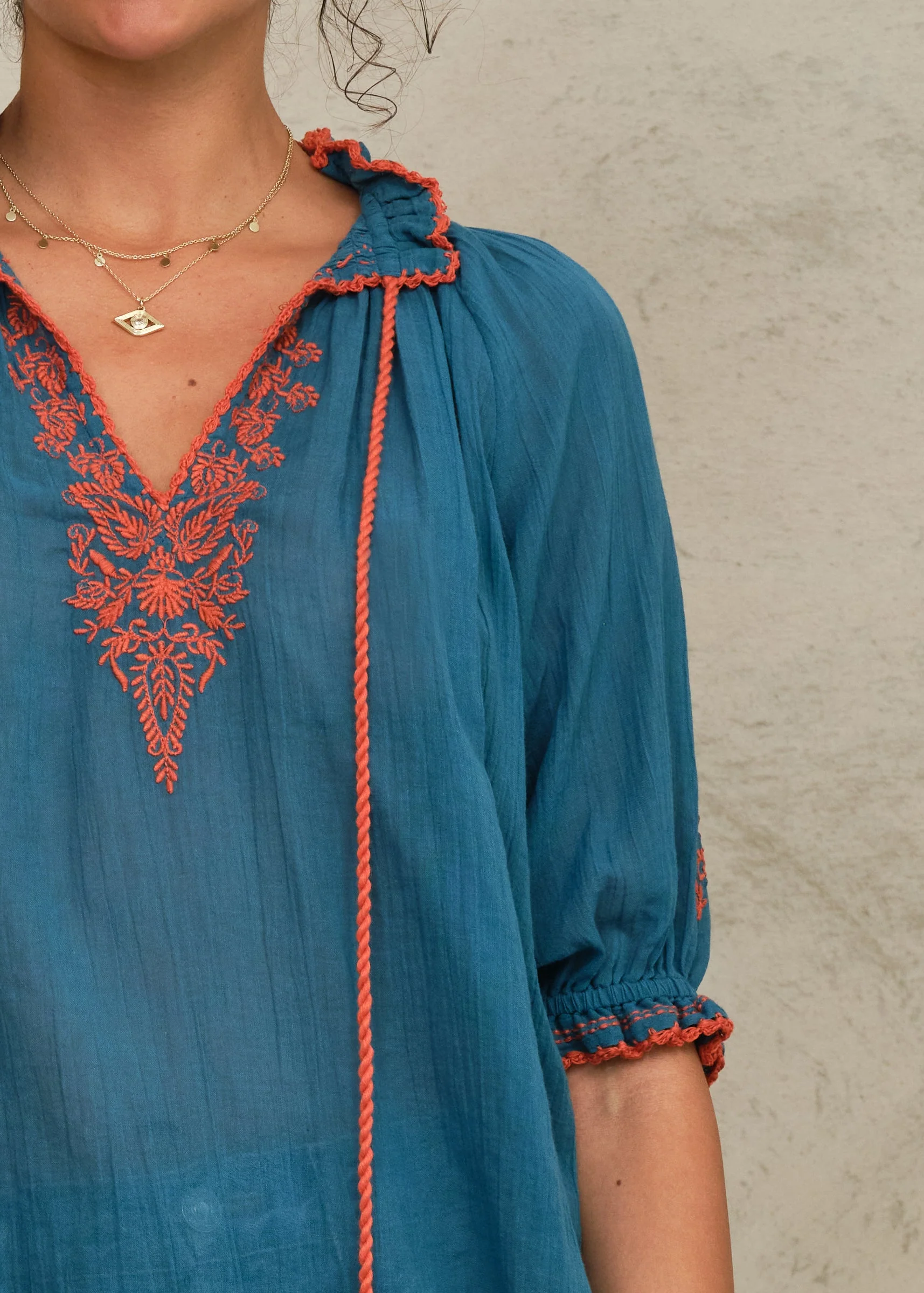 Talia Short Sleeve Top -  Blue/Orange - Image 4