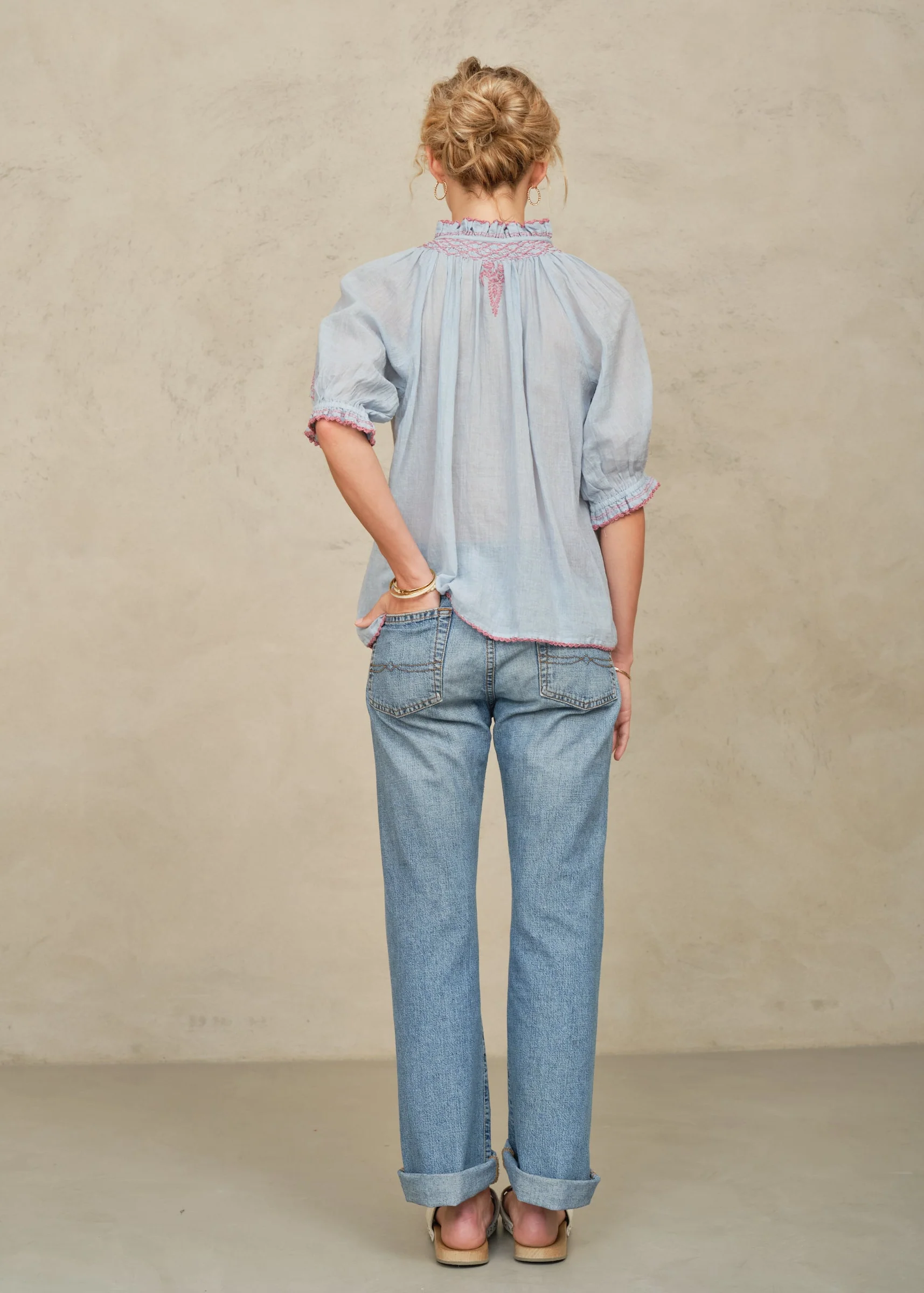 Talia Short Sleeve Top - Lt Blue/Rose - Image 2